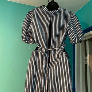 blue and white dress